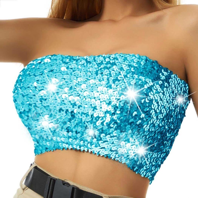 Nicute Sequin Tube Top Sparkly Crop Tops for Women - Image 1